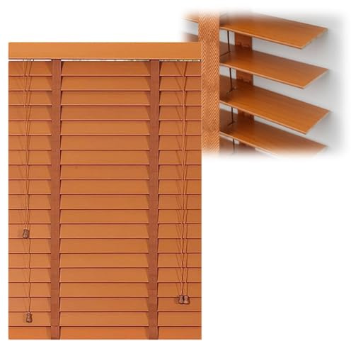 Tende Veneziana in Legno massello Veneziana Oscurante 45/60/80/100/125/140/160cm Tende Veneziane Legno per Interno ed Esterno, Tende Orizzontali da Lamelle 5cm per Ufficio e Casa Adatte(Light Brown)