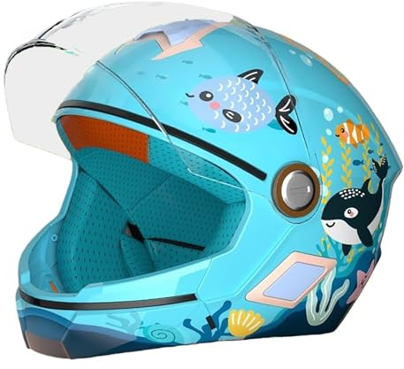 Casco Integral De Motocicleta para Niños, Casco De Bicicleta Y Scooter para Niños Y Niñas De 3 A 12 Años, Casco Abierto con Visera, Diseño De Dibujos Animados. 1,(48-55CM)