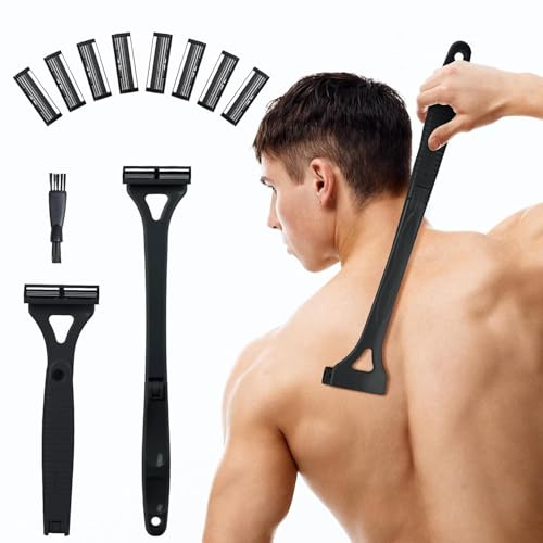 ETbyto Rasoirs pour le dos pour homme avec longue poignée ergonomique pliable : rasoir à faire soi-même, lame de sécurité remplaçable et rasoir portable pour homme, rasage humide et sec – Noir (8