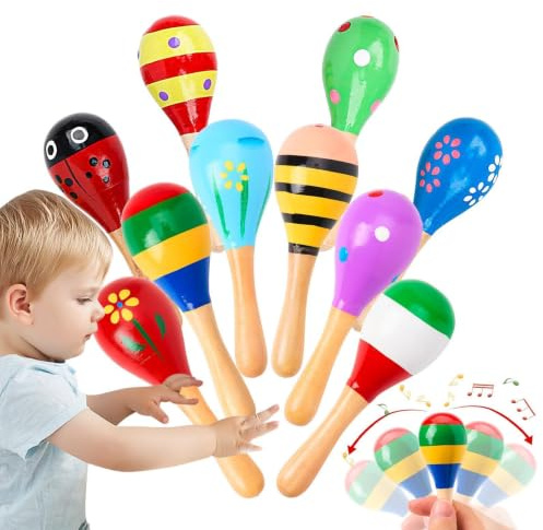 Kids Maracas Shakers - Wooden Party Maracas Toy | Musical Instrument Toys | 10PCS Egg Shaker, Rhythm Band Instrument For , Safe Colorful Hand Percussion, Perfect Kindergarten Music C