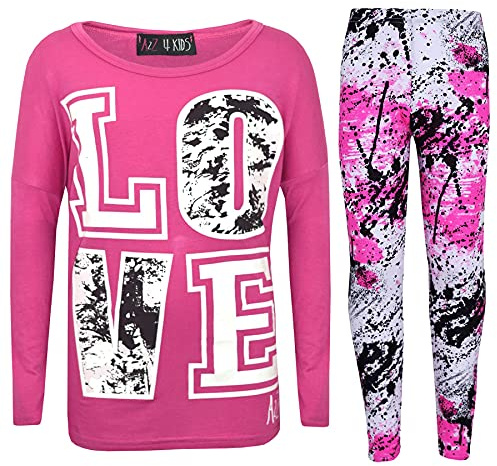 A2Z 4 Kids Girls Love Print Crop Top with Short/Long Sleeves - Love Splash Set Pink L.S 7-8