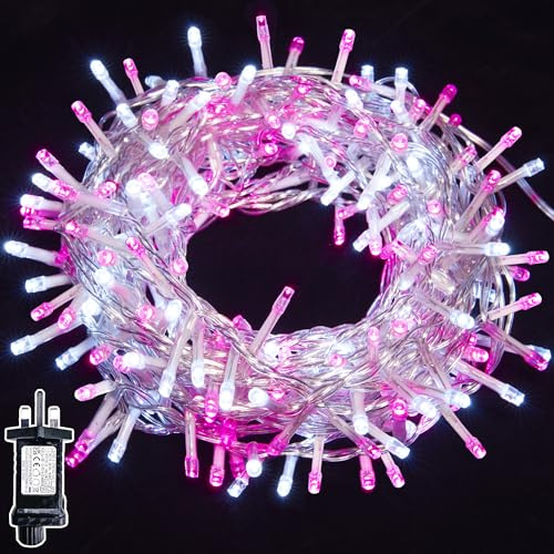 WISD Christmas Lights - 600 LED 33M Dimmable Xmas Tree Lights with 12 Modes, Timer and Memory - Indoor Outdoor Fairy String Lights Mains Powered for Garden Bedroom Party Decor (Pink + White)