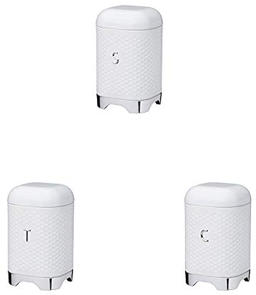 Kitchen Craft Lovello White Textured Metal Tea Coffee Sugar Canister Box Set