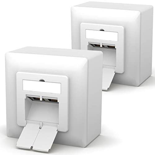 HB-DIGITAL 2x CAT 6a Netzwerkdose LAN Dose Universal Anschlussdose - 2x RJ45 Port - Aufputz/Unterputz Geschirmt EIA/TIA 568A&B 8P8C 10 Gigabit Ethernet Netzwerk – Signalweiß