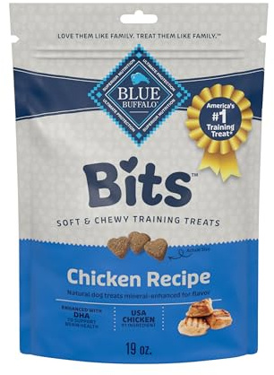 Blue Buffalo Bits Soft Dog Treats for Training, Made with Natural Ingredients & Enhanced with DHA, Chicken Recipe, 19-oz Bag