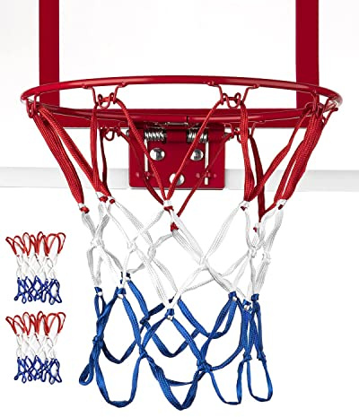 XXXYYY Mini Basketball Net Replacement 8 Loop [2 Pack], Vibrant Color, for Indoor Door/Room Walls 8-10.25 Hoop - Red White and Blue