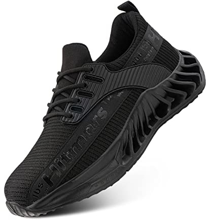 Hitmars Zapatos de Seguridad Hombre Mujer con Punta de Acero Ligero Zapatillas Trabajo Prevención Calzado de Construcción U4B Negro-Negro EU45