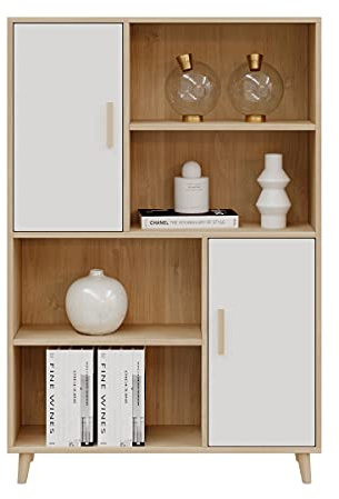Panana Sideboard Display Cabinet with Doors Shelf Wooden Cupboard Living Room Storage Bookcase (2 Doors 4 Shelves)