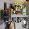 Edumov Gewürzregal Wand, Gewürz Organizer Ohne Bohren, Gewürzregale Hängend, Gewürzhalter Kleben, Küchenregal Wand Metall für Schranktür,Küche, Spice Rack, 50cm, Grau