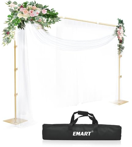 EMART slitstarkt bakgrundsstativ 2,6 x 3,0 m (HxB) justerbart bakgrundsstödsystemkit med stålbas för fotografi, fotobakgrundsstativ för fester, födelsedag, videostudio – guld | Justerbart bakgrundsstödsystem med 4 fjäderklämmor/2 vattenväskor, kraftig bakgrundsram för fotograferingsfester