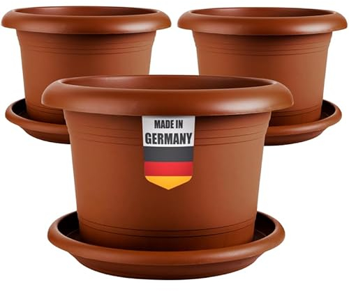 2friends Lot de 3 pots de fleurs ronds élégants de 50 cm de diamètre - Pot de fleurs d'extérieur de 50 cm de diamètre avec soucoupe - Pot de fleurs XXL avec drainage optimal - Terracotta