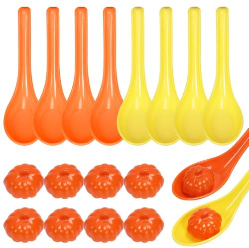Landifor 16pcs Halloween Game for Kids Autumn Egg and Spoon Race Game Balance Game Includes 8pcs Autumn Pumpkins & 8pcs Spoons for Kids Adults Halloween Fall Harvest Party Garden School Sports Day