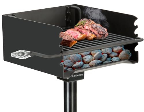 Park Grill Barbecue au charbon de bois dans le sol robuste pour cuisine commerciale et extérieure antirouille et pivotant à 360 degrés 40,6 x 40,6 cm