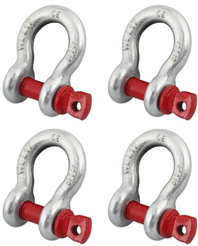 Jortmrd 4 Piezas Grilletes 3/8, 1,0t Acero Cargas Pesadas Grillete Curvo en U con Pernos de Ojo - | Acero Galvanizado en Caliente | - para Remolcar, Arrastrar y Recuperar Vehículo (4 Pcs, WLL: 1,0 t)