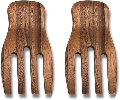 Acacia Wood Salad Servers, 7-inch Serving Hands, Set of 2, Brown (7-inch Wood)