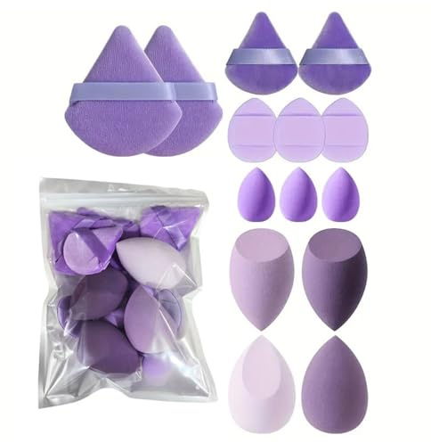 SGERUFZ Set de esponjas y Puff de Maquillaje de 14 Piezas para Maquillaje en Crema y en Polvo, Apto para Bases, rostros y Todo Tipo de maquillajes líquidos(Morado)