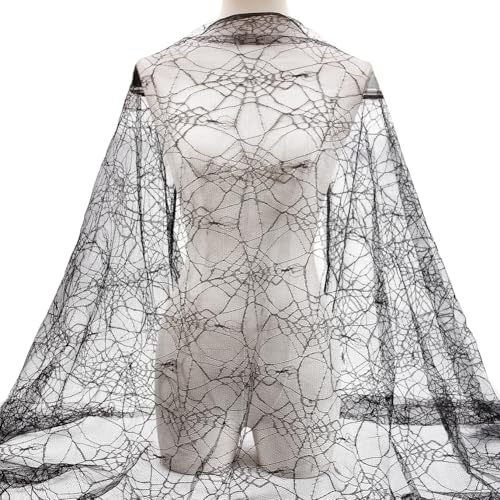 CABODYALS Tissu en Dentelle Noire pour Halloween 265cm Toile D'Araignée Maille Douce Tissu Gothique Gaze de Polyester Respirante Tissus Transparents pour la Couture la Fabrication de Vêtements Accesso
