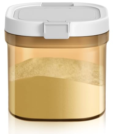 Aolso Mjölkpulverdispenser, 1 300 ml mjölkpulverförvaringsbehållare med sked, förseglad pulverbehållare, anti-UV, bärbar mjölkpulverlåda för förvaring mjölkpulver, livsmedel, ljusbrun