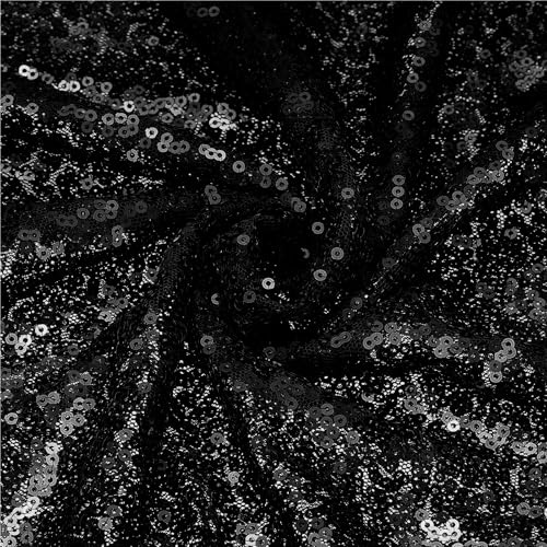 sourcing map Black Sequin Fabric, by the Yard, 1 Yard Length 4.3ft Wide Sequin Velvet Fabric Shiny Sparkly Cloth for DIY Sewing, Dress, Backdrop, Tablecloth, Table Runner