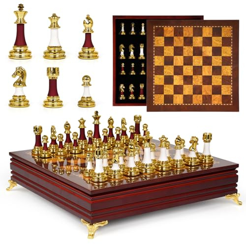 15-Inch Large Chess Set for Adults and Kids – Weighted Zinc Alloy & Acrylic Chess Pieces with Wooden Chess Board, Premium Classic Board Game for Home, Office, Family Game Night & Gifts