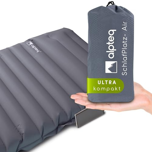 Alpteq® SchlafPlatz-Air - Materassino gonfiabile con pompa a pedale integrata, ultraleggero da campeggio e materassino isolante, impermeabile, confortevole per attività all'aperto e trekking