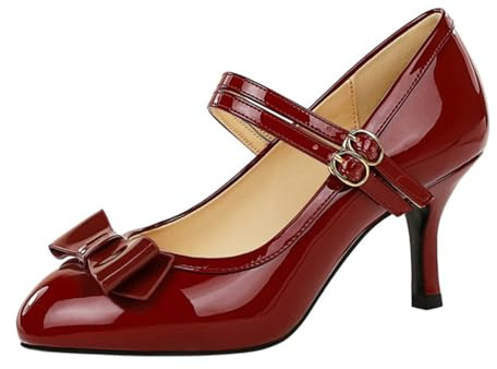 Scarpe Donna con Tacco Alto con Tacco a Spillo 7 cm Pelle Lucida Punta Arrotondata con Cinturini Eleganti Fiocco per Matrimoni, Galà-Numeric_35