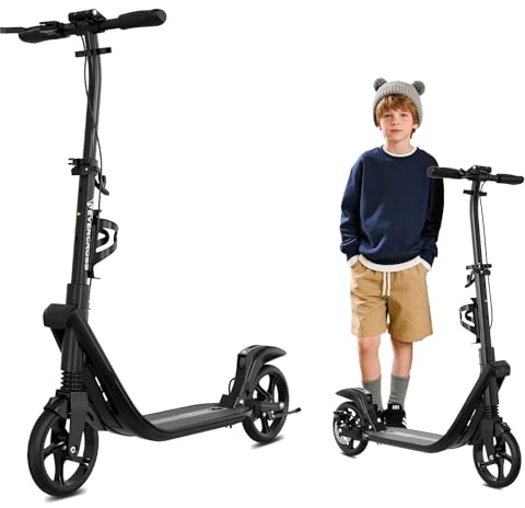 EVERCROSS K8 Stunt Scooter, Grandes Ruedas 200 mm, City Patinete Ajustable en Altura y Plegable, Deportivos Scooter de Aluminio Estable para Niños, hasta 100 kg, Doble Freno, Doble Amortiguación