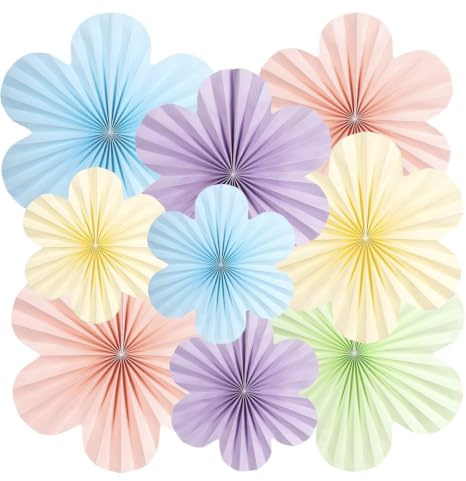 Boho Party Deko Set, 9 Papierblumen Rosetten in Pastellfarben, Papierfächer für Baby Shower, Mädchengeburtstag, Einschulung, Fotohintergrund, Wanddeko & Partydekoration
