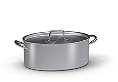 Ballarini 7032.36 Casseruola Ovale, Due Maniglie in Alluminio Crudo con Coperchio, 36 Cm