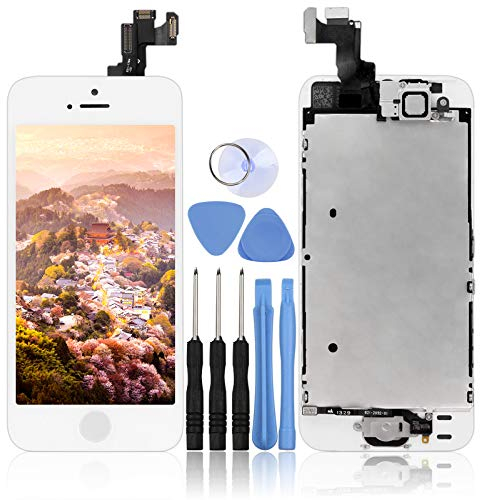 LL TRADER LCD-Touchscreen Ersatz-Digitizer-Rahmen-Dispaly-Montageset mit 3 Bändern, Home-Taste, Kamera und Sensor Flex für iPhone Weiß