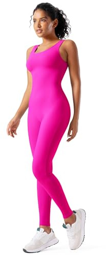 speerise Mono de una pieza para mujer, enterizo sin mangas, de licra, sexy, para entrenamiento, Rosa encendido, S