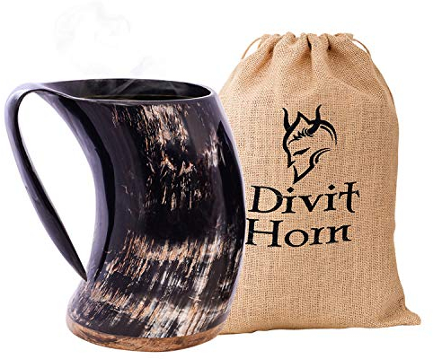 Divit Authentisches Wikingerhorn Bierkrug | Authentisches mittelalterliches Biertrinkhorn | Leinen-Geschenkbeutel inklusive | 700 ml (24 oz) Fassungsvermögen