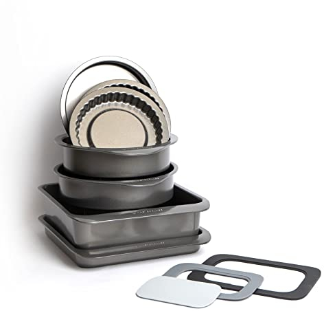 MasterClass Set of Gift-Boxed Smart Space Stacking Non-Stick Cake Baking Set 7 Piece, Three-in-One Trivet Set