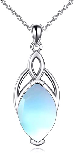 YAFEINI Celtic Moonstone Necklace - 925 Sterling Silver Moonstone Trinity Knot Pendant Jewellery Gift for Girls