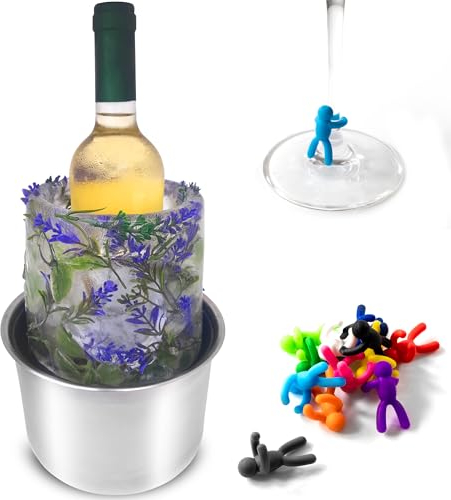 Hatillu Molde de Hielo para Enfriar Botellas de Vino, Cubeta Enfriador de Champán, Personalizable con Flores y Frutas, Centro de Mesa Único para Fiesta y Celebraciones, con 12 Marcadores de Copas