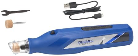 Dremel 7350 Pet 3.6V Cordless Multiherramienta para limado de uñas de mascotas fácil de usar, silencioso y ligero con 2 accesorios de esmerilado, 1 protector de seguridad y 1 cable USB