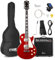 Max GigKit LP Style E Gitarre, E Gitarren Set mit Gitarrenverstärker, Tasche, Plektrum, Stimmgerät, Instrumentenkabel, Ersatzsaiten, Gitarrengurt, 22 Bünde - Rot