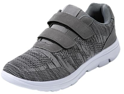 JOMIX Herren Sportschuhe mit Klettverschluss Leichte Turnschuhe Atmungsaktiv Laufschuhe Sneaker Walking Fitness Freizeitschuhe (Grau, 42 EU)