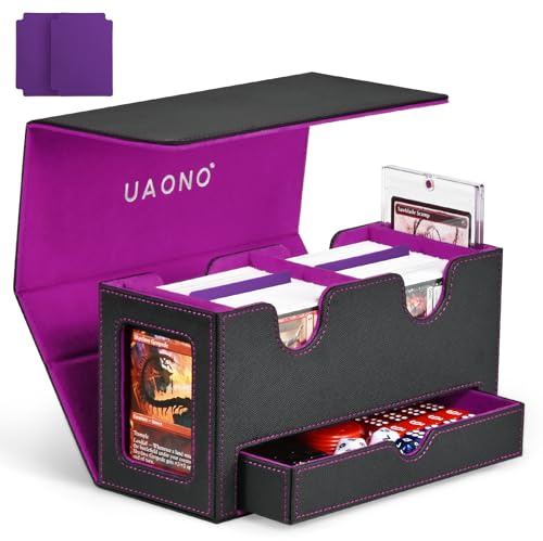 UAONO Boîte de rangement pour cartes MTG, boîte de rangement double avec 2 présentoirs commandants et 1 plateau à dés, peut contenir plus de 200 cartes à double manchon, organisateur pour cartes de