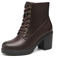 TYNDALL Women's Chunky Heel Ankle Boots Stylish High Heel Lace-Up Side Zipper Booties for Girls Black Women's Boots
