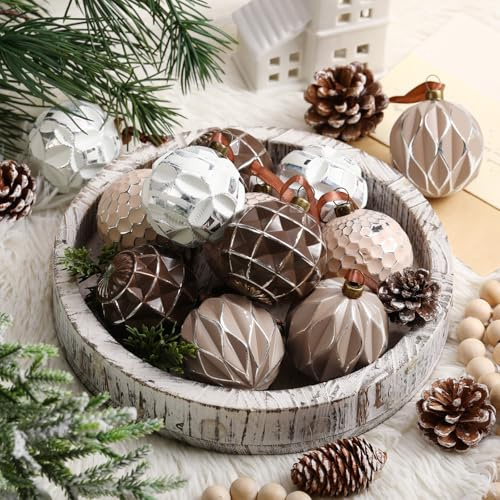 Syhood 12 Pcs Neutral Christmas Ornament 2.36'' Brown Taupe Nude Ivory