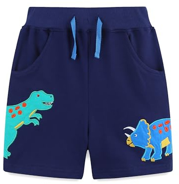TCWWBB Boys Girls Summer Cotton Shorts with Pocket Kids Dinosaur Digger Unicorn Print Toddler Pull-On Casual Active Jogger Sport Pants Age 1-7 Years Old