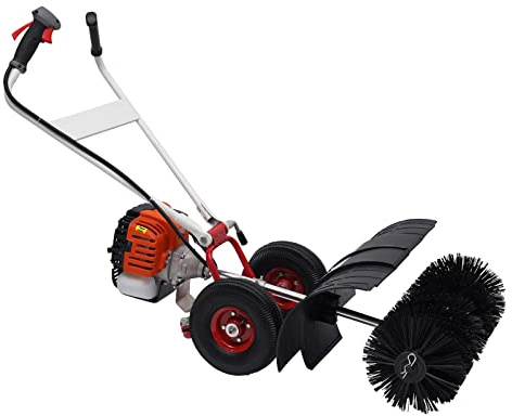 Gas Power Broom, 52Cc 2.5Hp 2-Stroke Artificial Grass Brush Sweeper Outdoor Hand Held Snow Sweeper with Nylon Brush Head for Artificial Turf Grass Gravel, Snow Cleaning, Road, Heavy Duty