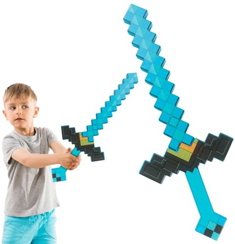 JWTRSVTY Spada Pixel Giocattolo, Bambini Pixel Spada Giocattolo, Spada Diamante Armi Giocattolo, Staccabile Spade di Plastica Bambini, per Feste di Cosplay Compleanni Halloween (40 CM)