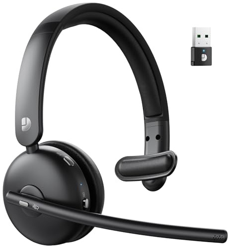 Dytole Wireless Headset with Mic for Work, Bluetooth Headset with Mic, AI Noise Cancelling, 65H Battery & Mute Function, Single-Ear Wireless Headset & USB Dongle, Fit for PC/Laptop/Teams/Call Center
