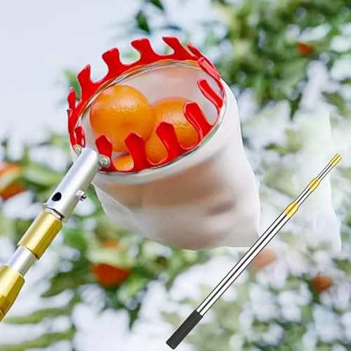 FDOSIJFOS cueilleur de Fruits, Cueilleur d'arbres fruitiers avec Panier, cueilleur de Fruits télescopique en Acier Inoxydable, figues for abricots, poires, Oranges, Multiples(2.1m)
