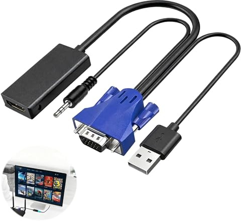 Sylkeov Adaptador VGA a HDMI con Audio 1080P - Convertidor VGA a HDMI para PC y Laptop a Monitor o TV, Soporte de Audio y Alimentación USB, Compatible con Proyectores y HDTV