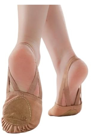 JHSDHYD Punteras Gimnasia Ritmica Niña Zapatilla de Ballet de Media Suela for Gimnasia rítmica, con Tira elástica(Suntan,Women_40-41)
