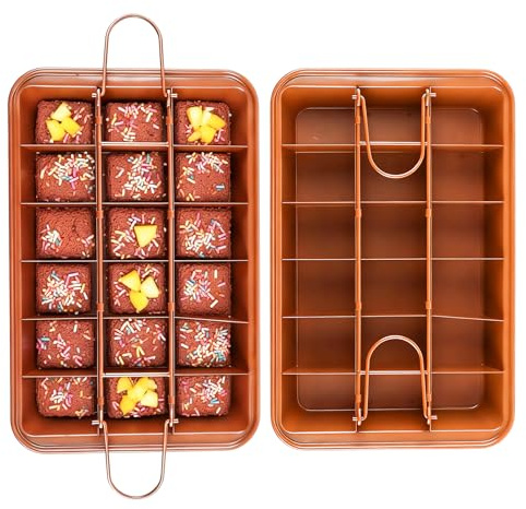 MUXHEL 2 Pack Brownie Pan with Dividers 12 x 8 x 1.6 All Edges Brownie Pans, 18 Pre-slice Carbon Steel Bakeware Tray Brownie Cutter for Baking Cake, Biscuit, Muffin