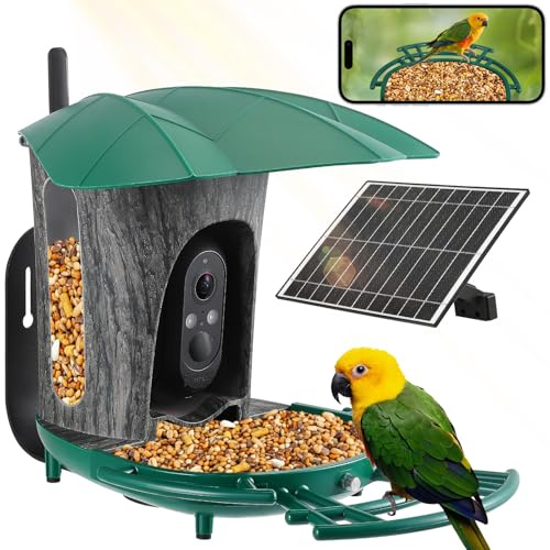 Comedero para pájaros con cámara, comedero solar para pájaros para exteriores, estación de alimentación para pájaros 1080P, resistente a la intemperie IP66 – Seguimiento de IA de más de 10.000